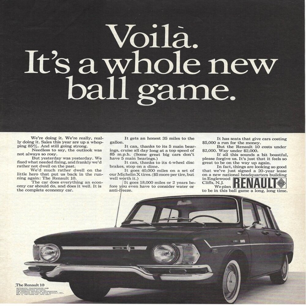 1967 Renault 10 Voila A Whole New Ball Game Vintage Magazine Print Ad/Poster